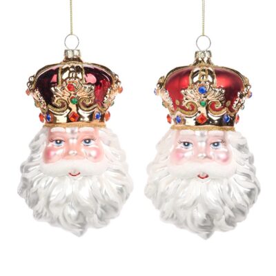 Weihnachtsmann-Ornamente aus Glas mit Krone, 2er-Set, rot und weiß, 16 cm