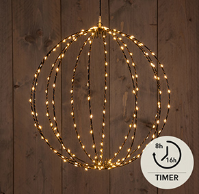 Aurora Sphere Noir 3D Metal Ornament, 40 cm, with 192 Warm White LEDs