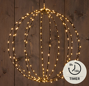 Aurora Sphere Noir 3D Metal Ornament, 50 cm, with 216 Warm White LEDs