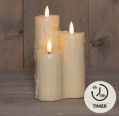 „Ivory Glow“, 3er-Set LED-Kerzen aus echtem Wachs in Elfenbeinfarbe