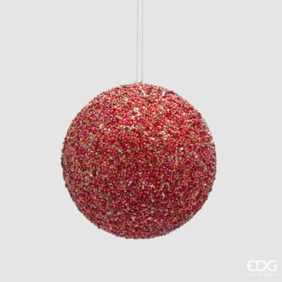 Beaded bauble in red and gold with sequin finish, 11.5 cm