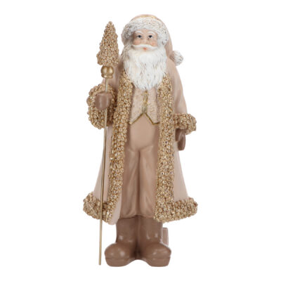 Standing Santa figure, 29.5cm, elegant tonal Father Christmas in brown and gold with beaded detail