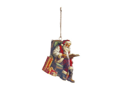 Santa journal medallion, vintage greetings card style Santa reading his list