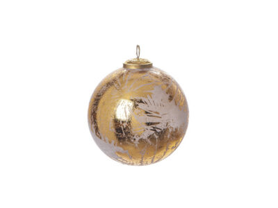 Gold leaf glass bauble in white and gold, blown glass with foliage detailing