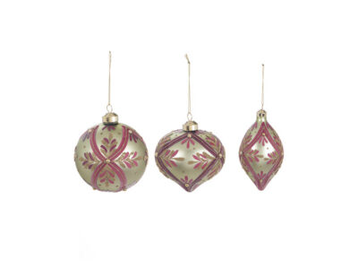 Tangier glass bauble set of three in green with Moorish jewelled patterning