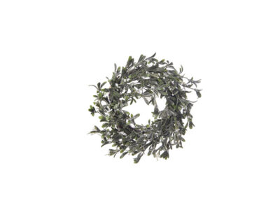 Frosted mistletoe wreath in sage green with pale berries and a soft frosted finish