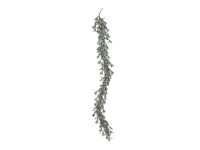 Frosted mistletoe garland in sage green with pale berries and a soft frosted finish