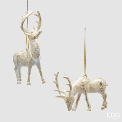 Reindeer Ornament, Multicolour, 14 cm (Set of 2)