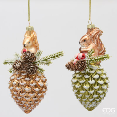 Squirrel Ornament, Gold / Green Mix, 15 cm (Set of 2)