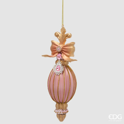 Lantern Drop Ornament with Bow, Antique Pink / Gold, 22 cm