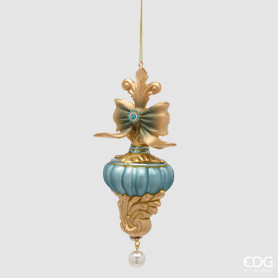 Spinning-top Ornament with Bow, Blue / Gold, 20.5 cm