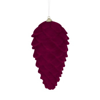 Weihnachtskugel mit Tannenzapfen-Motiv und beschneitem Motiv, burgunderrot
