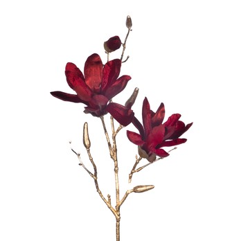 Magnolia Flower Stem, Burgundy and Gold