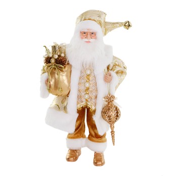Finial Santa Figure, Gold and White