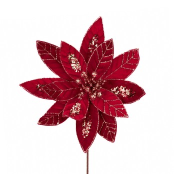 Beaded Poinsettia Stem, Red and Champagne