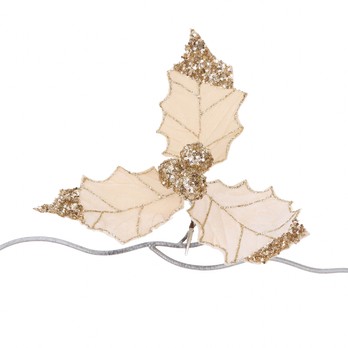 Sequin Holly Clip, Cream and Gold