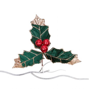 Glitter Holly Clip, Green and Red