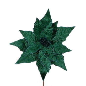 Glitter Poinsettia Stem, Green