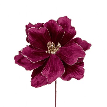 Glitter Magnolia Stem, Burgundy and Gold