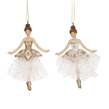 Tulle Ballerina Ornament Set, Cream and Champagne (Set of 2)