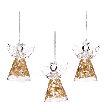 Glass Angel Ornament Set, Gold (Set of 3)