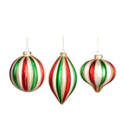 Striped Bauble Set, Red and Green (Set of 3)
