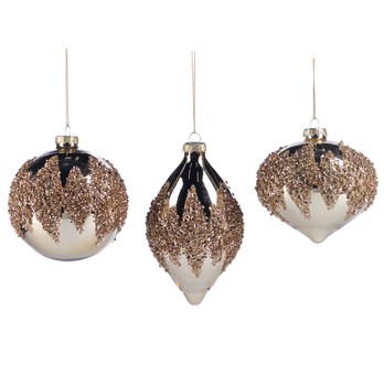 Beaded Zigzag Bauble Set, Champagne (Set of 3)
