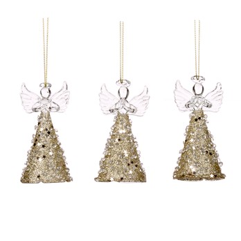 Glitzer-Engel-Weihnachtsschmuck-Set, Gold (3er-Set)