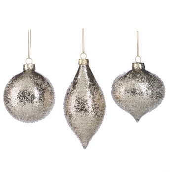 Crushed Foil Bauble Set, Champagne and Silver (Set of 3)