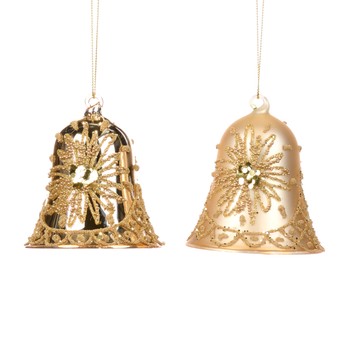 Glitter Star Bell Set, Gold and Cream (Set of 2)