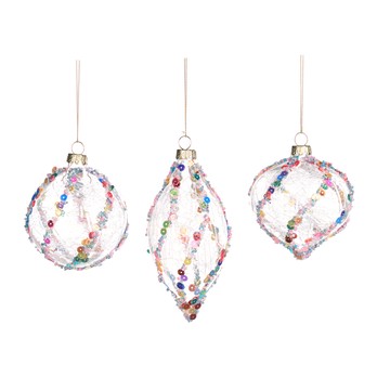 Sequin Swirl Bauble Set, Multicolour (Set of 3)