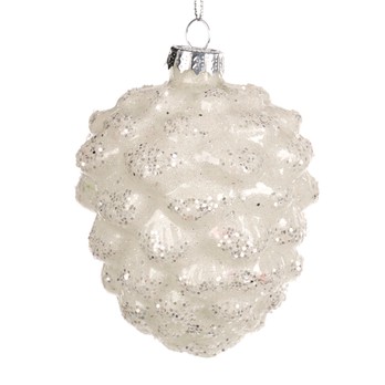Sparkle Pinecone Ornament, White