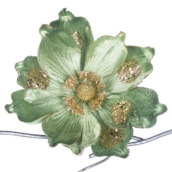 Magnolia Clip Flower, Green and Champagne