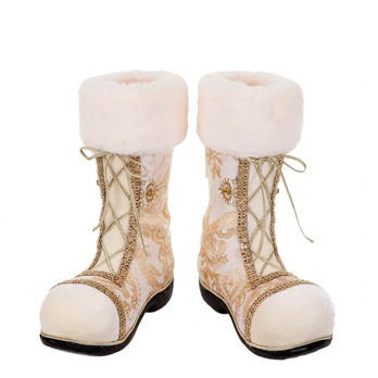 Santa Boot Decoration Set, Cream and Gold (Set of 2)