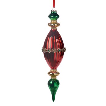 Zierknopf mit Juwelenstreifen, rot und grün