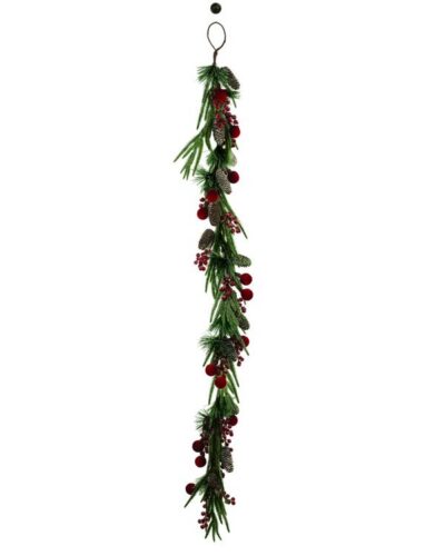 Mantel Swag. Pine and Sphere Bundle, Red, 180 cm