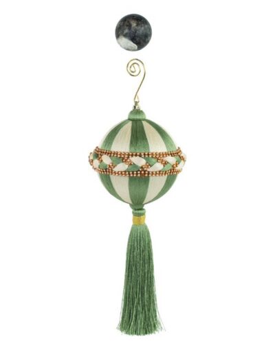 Tasselled Orb. White And Green Bauble 24 Cm